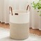 Tall Laundry Basket, Large Dirty Clothes Hamper with Leather Handle, Woven Rope Storage Basket for Blanket, Toy In Living Room, Bathroom, Bedroom
